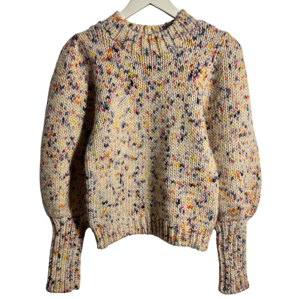 Ulla Johnson Multi Color Confetti Chunky Knit Puff Sleeve Sweater M Preppy Mock